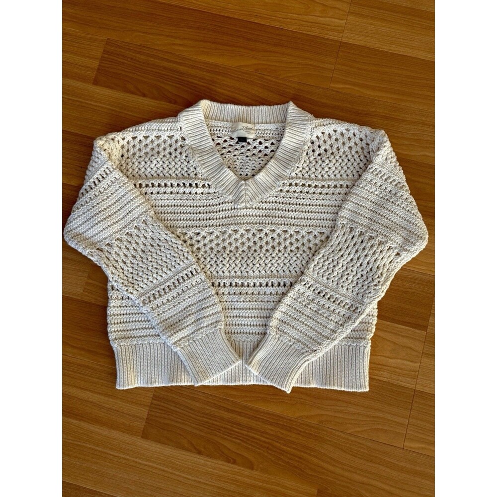 Crochet Chunky White fisherman Knit Cropped Sweater Women's Size Large